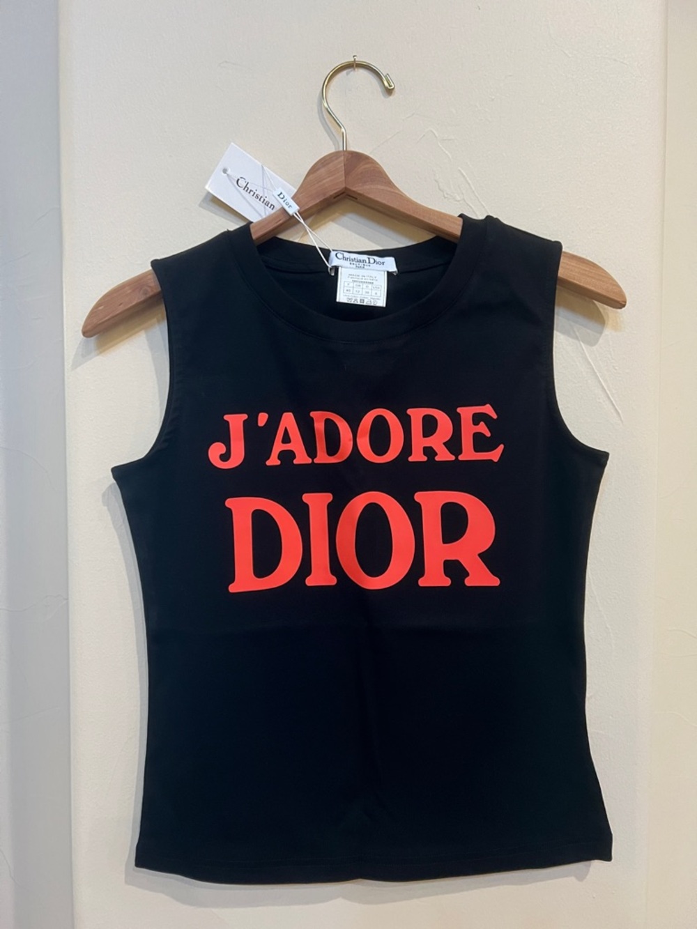 Dior Black Muscle Tee with Red J'ADORE DIOR Logo nwt US 8 EU 40 serial #